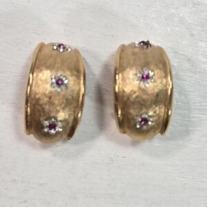 BSK Vintage Goldtone & Rhinestone Flower Clipon Earrings